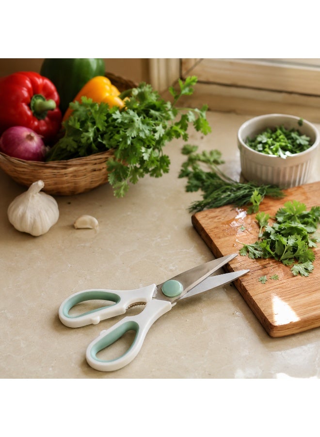 Kitchen Scissors Stainless Steel Food-Grade BPA-Free Handle Protective Cover Ergonomic Grip for Poultry Seafood Vegetables (Green Mint) - Image 2