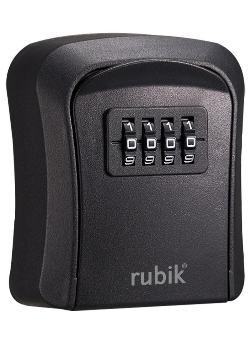 Rubik Key Storage Safe Box with 4-Digits Combination Resettable Lock Wall Mounted for Outdoor and Indoor Home Hotel Office (Black)  - Image 1