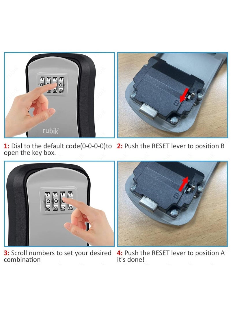 Rubik Key Storage Safe Box with 4-Digits Combination Resettable Lock Wall Mounted for Outdoor and Indoor Home Hotel Office (Black)  - Image 2