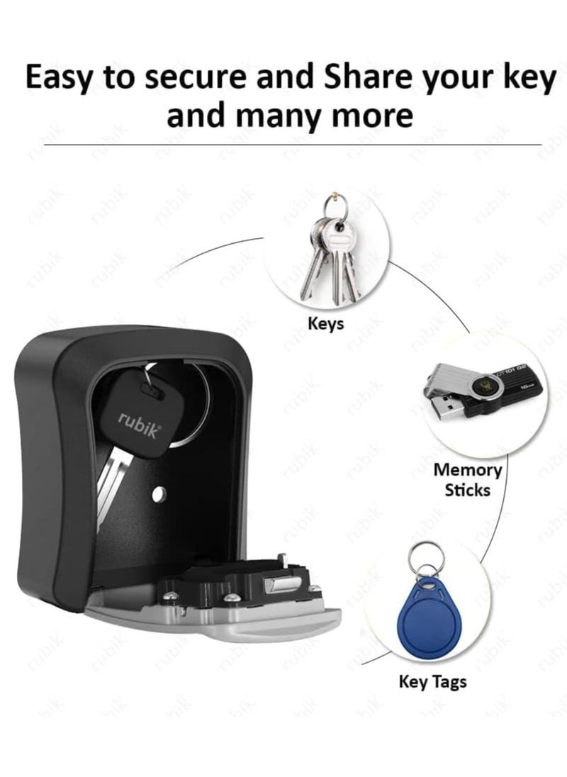 Rubik Key Storage Safe Box with 4-Digits Combination Resettable Lock Wall Mounted for Outdoor and Indoor Home Hotel Office (Black)  - Image 4