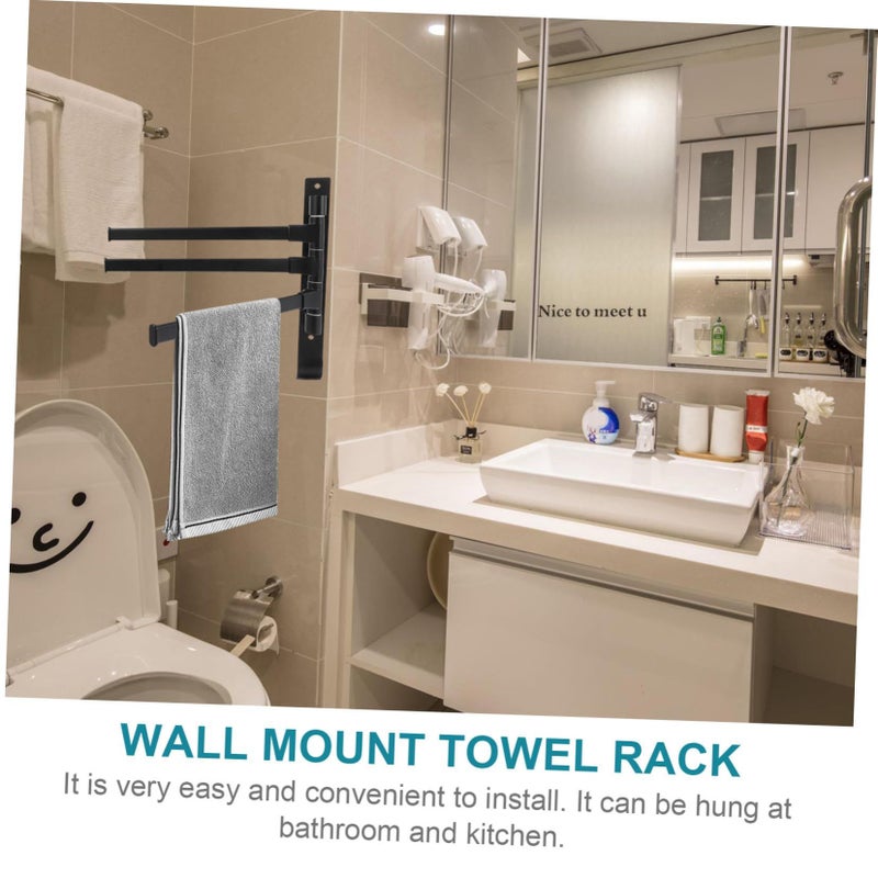 Black Aluminum Swivel Towel Rack Wall Mount Holder for Bathroom Towels Robes Clothes - Image 4