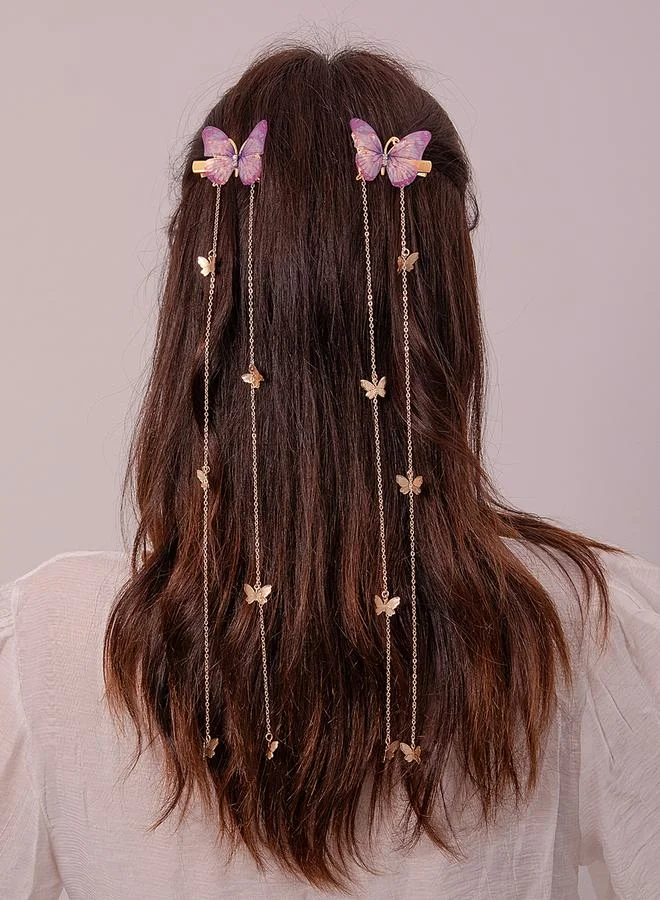 Take Two Take Two Set of 2 - Butterfly Tassel Pendant Hair Clip