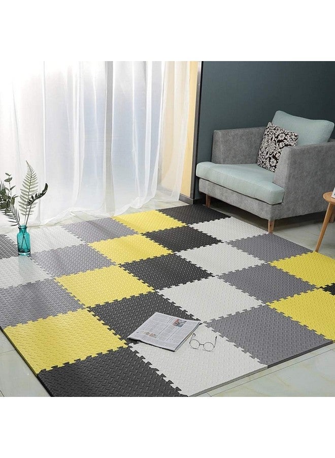 سيجناترون أرضيات سيجناترون المتشابكة || سجادة لعب متشابكة للأطفال || سجادة أرضية للمتاجر || سجادة أرضية للمطبخ || سجادة للحيوانات الأليفة || سمك ١٢ مم (٦ بلاطات - ٢٤ قدمًا مربعًا، رمادي - أصفر - أسود - أبيض) - Image 1