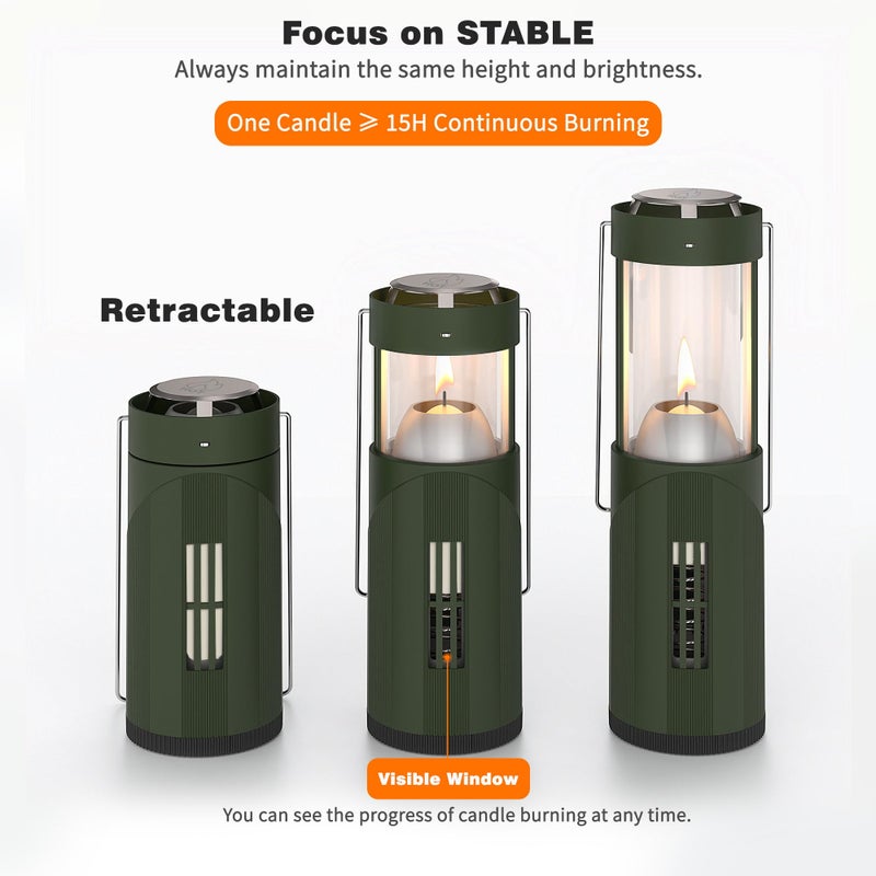 NOMFIX 15Hour+ Long Burning Mini Candle Lantern for Real Candles, Outdoor Camping Emergency Lighting, Portable Survival Lantern for Power Outages w/ Storage Bag - Green, 1Pack - Image 4