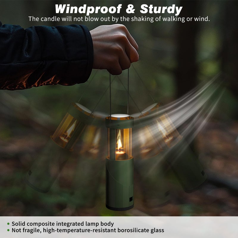 NOMFIX 15Hour+ Long Burning Mini Candle Lantern for Real Candles, Outdoor Camping Emergency Lighting, Portable Survival Lantern for Power Outages w/ Storage Bag - Green, 1Pack - Image 3
