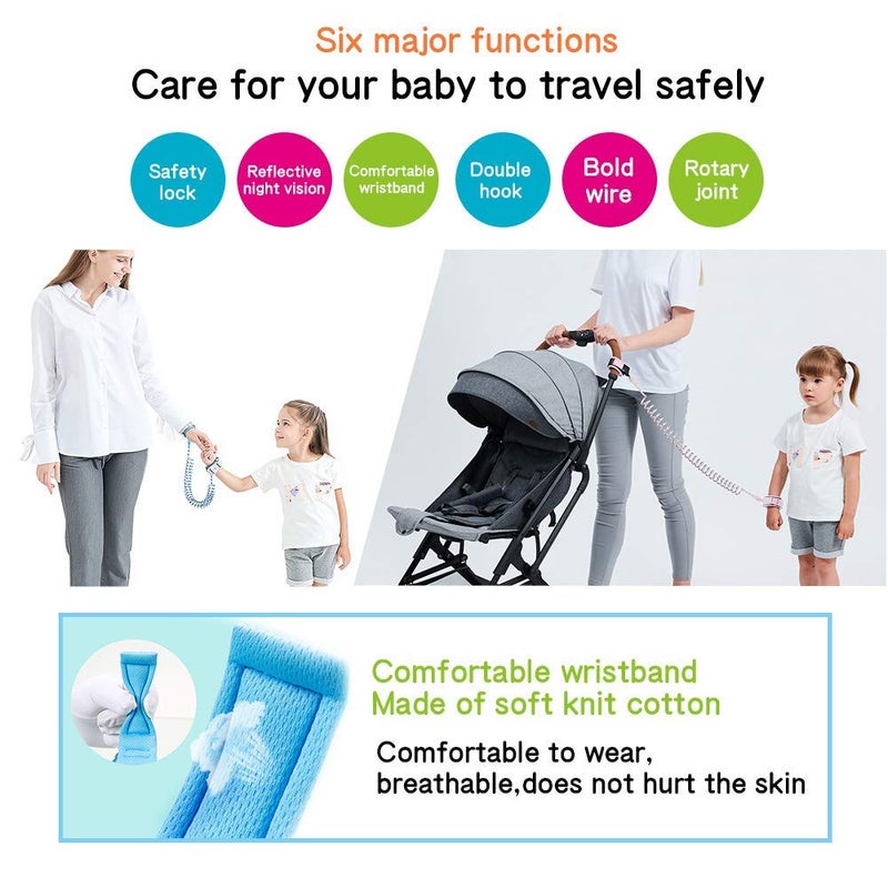 Eidyer Anti Lost Safety Wrist Link Belt, Children Harness Belt Safety Adjustable 1.5M/4.92ft Baby Toddler Reins Safety Strap Leash Walking Hand Belt Elastic Wire Rope Fluorescent and Security Lock - Image 5