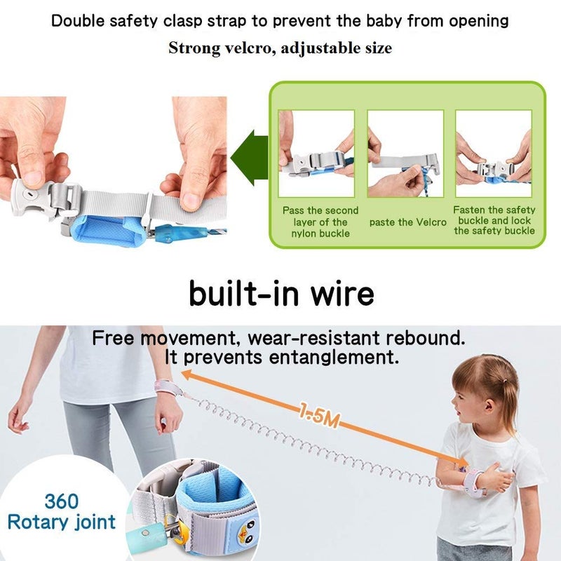 Eidyer Anti Lost Safety Wrist Link Belt, Children Harness Belt Safety Adjustable 1.5M/4.92ft Baby Toddler Reins Safety Strap Leash Walking Hand Belt Elastic Wire Rope Fluorescent and Security Lock - Image 3