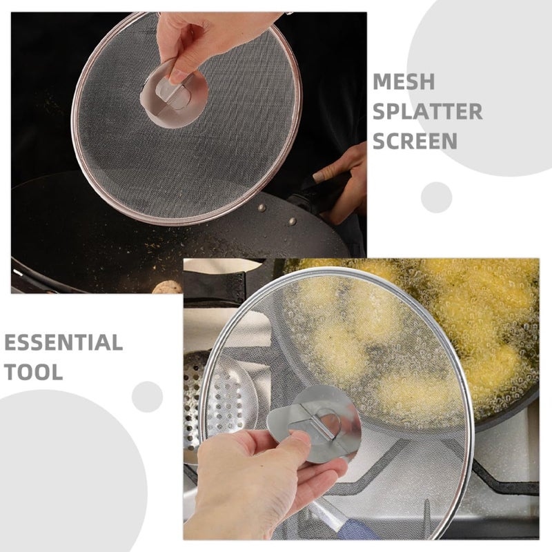 Alipis 2pcs Stainless Steel Splatter Screen for Cooking Frying Pan Mesh Oil Splash Guard Anti-spatter Cover 21cm for Home Kitchen Frying and Sautéing - Image 3