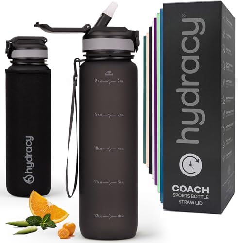 Hydracy Water Bottle with Times to Drink & Straw - Large 32 Oz BPA Free Motivational Water Bottle & No Sweat Sleeve -Leak Proof Gym Bottle with Time Marker - Ideal for Fitness, Sports & Outdoors - Image 1