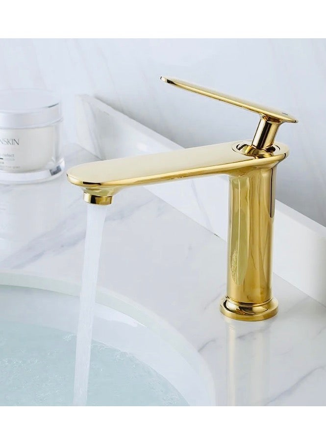 Automatic, shiny golden short sink mixer  - Image 1
