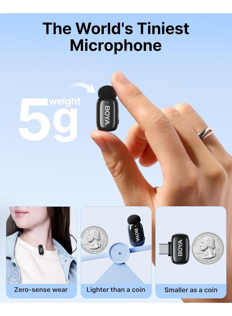 بويا ميكروفون لافالير لاسلكي صغير  لأجهزة Android/iPhone 15/16، توصيل وتشغيل عبر USB-C، نطاق تغطية 328 قدمًا، بطارية تدوم 6 ساعات، تقليل ضوضاء بالذكاء الاصطناعي بثلاثة مستويات، مغير صوت بالذكاء الاصطناعي لليوتيوب/تيك توك/التسجيل (2 جهاز إرسال + 1 جهاز استقبال، بدون علبة شحن) - Image 2
