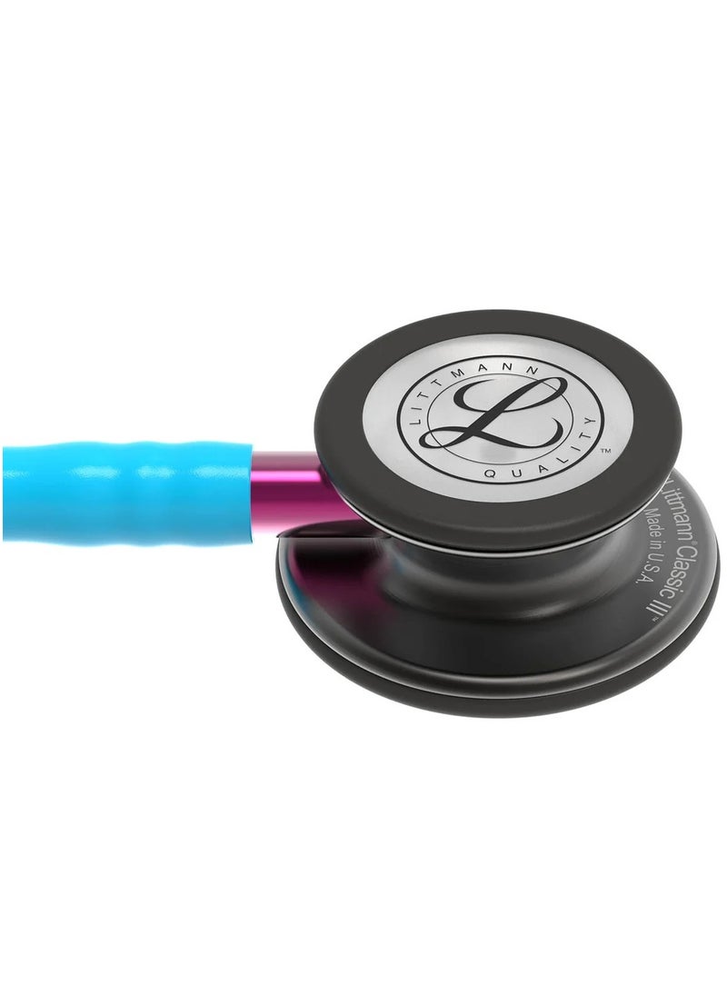 Littmann Littmann Classic III Monitoring Stethoscope: Smoke & Turquoise - Pink Stem 5872  - Image 2