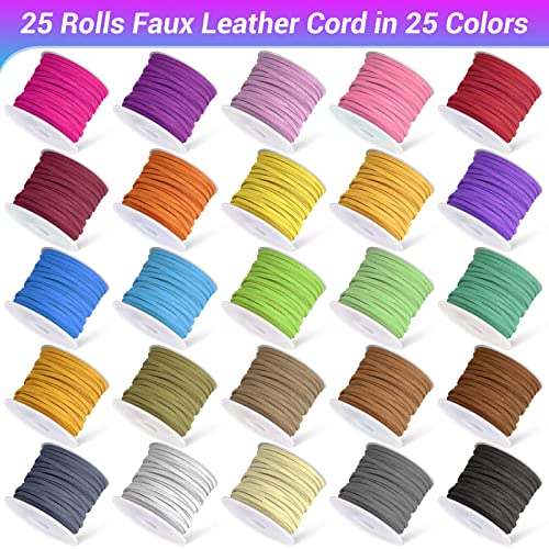 Cridoz Faux Suede Leather Cord, 25 Rolls Flat for Jewelry Making, Leather Strips & Laces for Dream Catcher Supplies DIY Crafts, Thread Velvet String for Necklace, Bracelet, Beading - Image 2