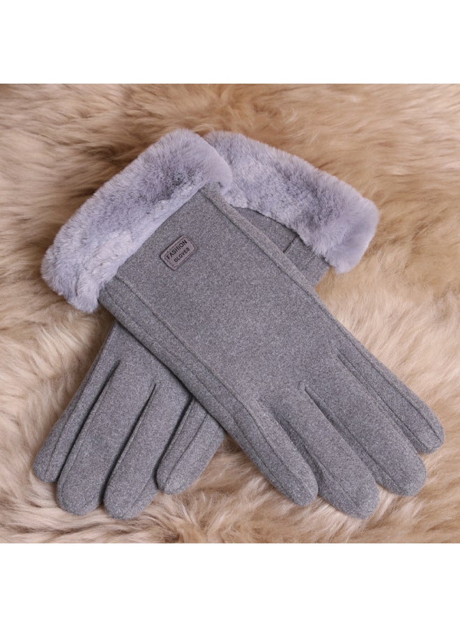 Explosions De Velvet Thickened Touch Screen Gloves Three-dimensional Cut Cold-resistant Windproof Touch Screen Finger Cover Factory-Product Color:Grey  - Image 1