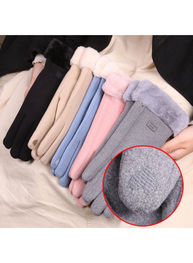 Explosions De Velvet Thickened Touch Screen Gloves Three-dimensional Cut Cold-resistant Windproof Touch Screen Finger Cover Factory-Product Color:Grey  - Image 2