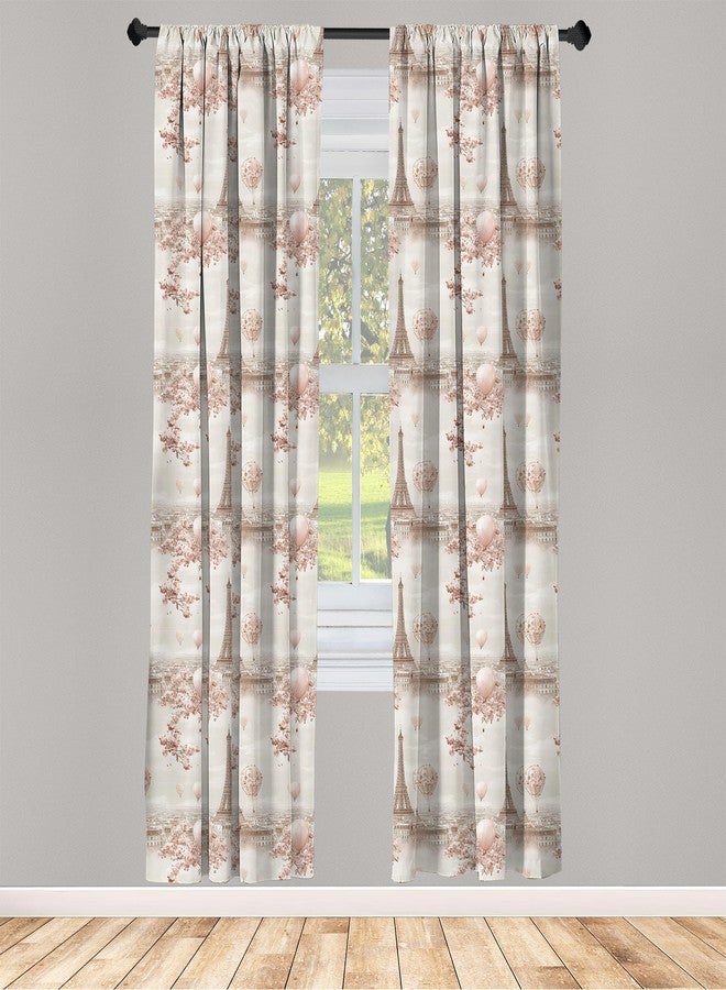 Lunarable Paris Window Curtain Panels 4 Pack, Art Romantic City of France with Cherry Blossoms Balloons Eiffel Tower, Lightweight Set with Rod Pocket, 4 Panels of - 28"x63", Pale Mauve Taupe Blush - Image 2