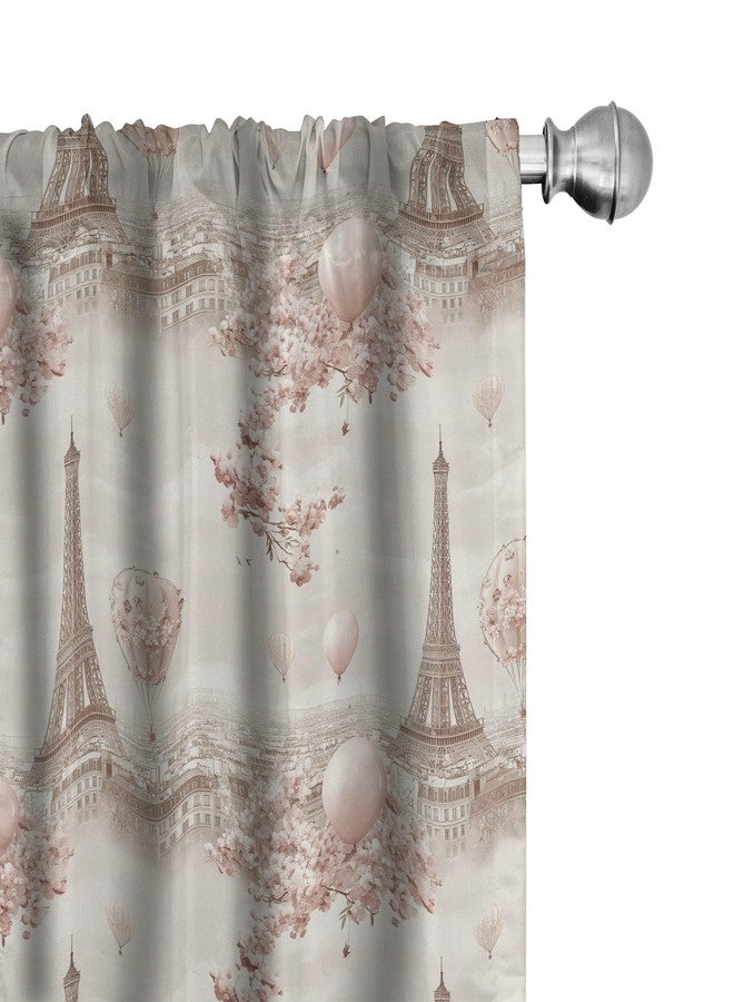 Lunarable Paris Window Curtain Panels 4 Pack, Art Romantic City of France with Cherry Blossoms Balloons Eiffel Tower, Lightweight Set with Rod Pocket, 4 Panels of - 28"x63", Pale Mauve Taupe Blush - Image 4