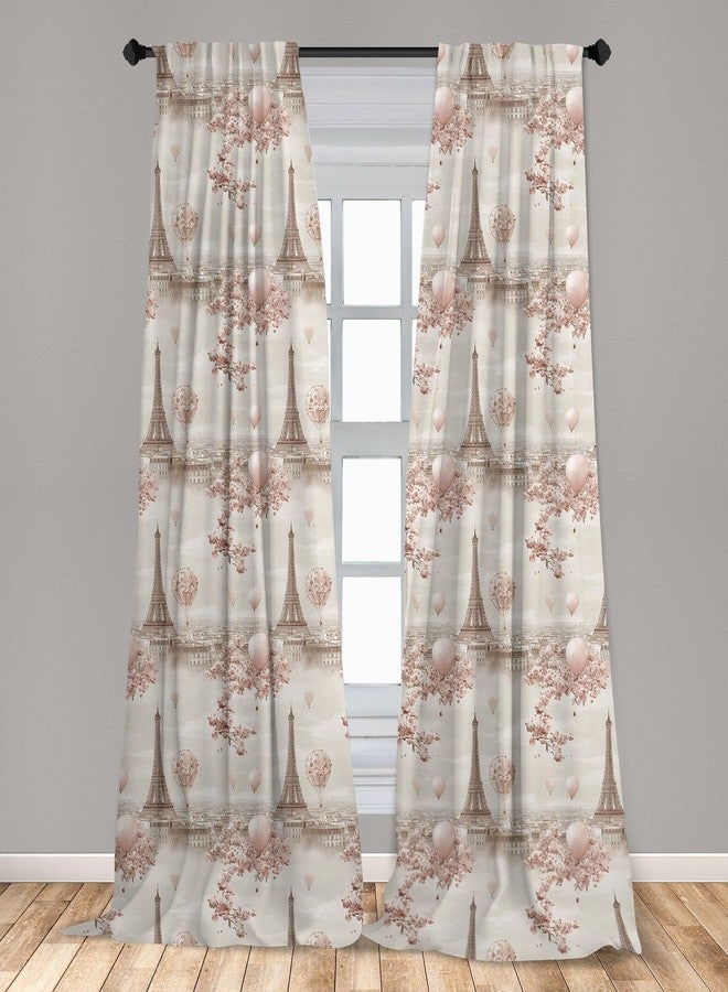 Lunarable Paris Window Curtain Panels 4 Pack, Art Romantic City of France with Cherry Blossoms Balloons Eiffel Tower, Lightweight Set with Rod Pocket, 4 Panels of - 28"x63", Pale Mauve Taupe Blush - Image 3
