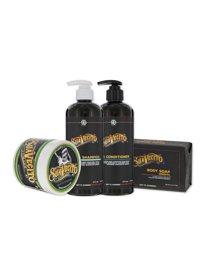 SUAVECITO Hair & Body Essentials Bundle: Matte Hair Styling Pomade, Moisturizing Body Soap, Hydrating Shampoo & Nourishing Conditioner… - Image 1