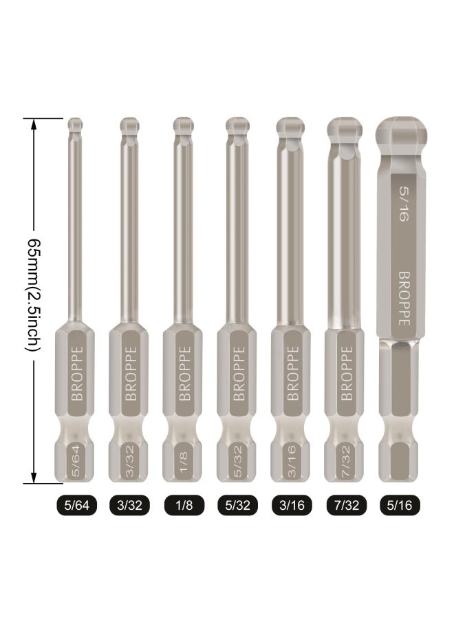 Generic Broppe7pcs SAE Ball End Hex Screwdriver Bit Set Allen Bits Imperial 5 64-5 16 Inch 65mm Magnetic 1 4 Inch Hex Shank  - Image 2