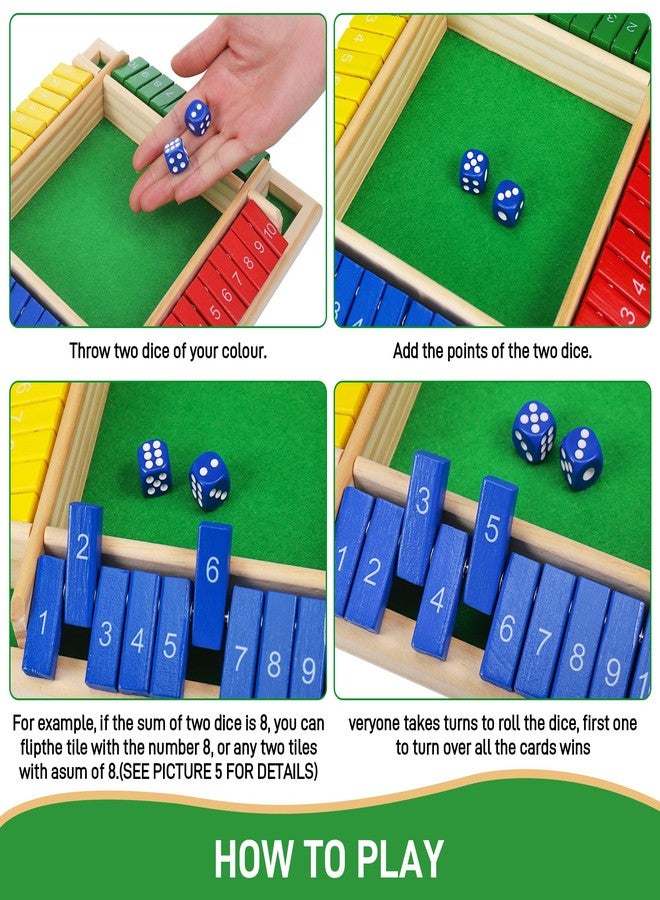 Starvortex Shut The Box Game 4 Player, Colorful Dice Games, Premium Wooden Dice Board, Fun Close The Box, Puzzle Wooden Games with 8 Dices, Educational Table Math Holiday Games for Kid - Image 4