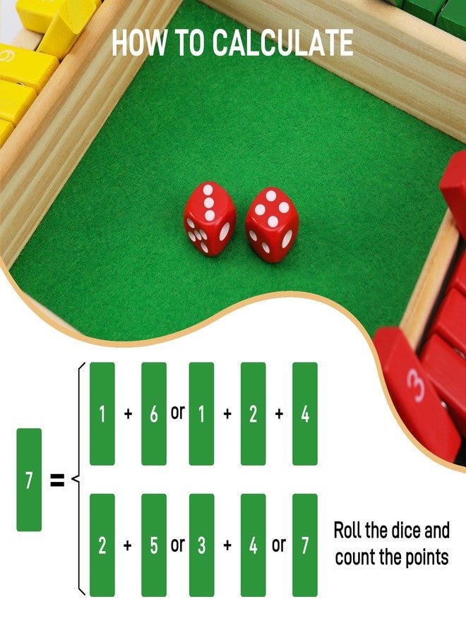 Starvortex Shut The Box Game 4 Player, Colorful Dice Games, Premium Wooden Dice Board, Fun Close The Box, Puzzle Wooden Games with 8 Dices, Educational Table Math Holiday Games for Kid - Image 5