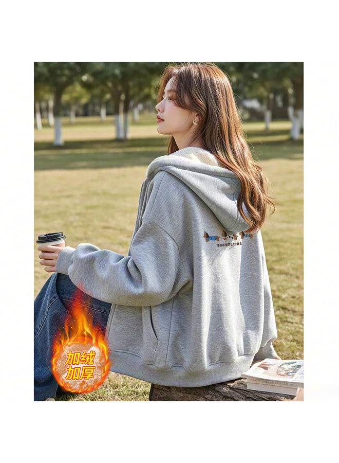 Flying in the snow Women's Cardigan Jacket 2025 Autumn Winter Commuting Loose Casual Versatile Hooded Thickened Top - Image 2