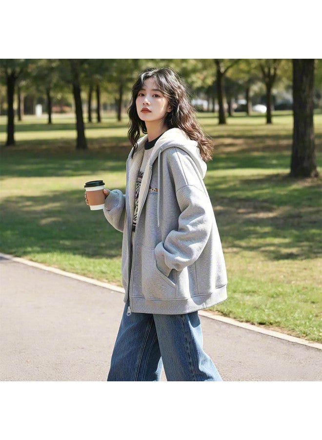 Flying in the snow Women's Cardigan Jacket 2025 Autumn Winter Commuting Loose Casual Versatile Hooded Thickened Top - Image 5