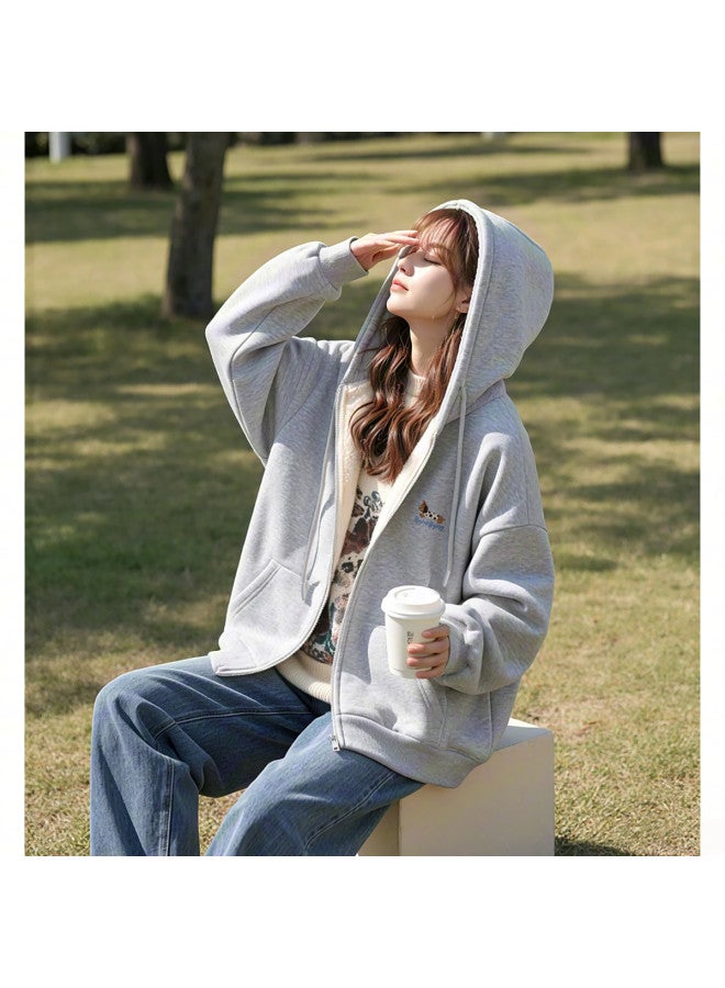 Flying in the snow Women's Cardigan Jacket 2025 Autumn Winter Commuting Loose Casual Versatile Hooded Thickened Top - Image 4