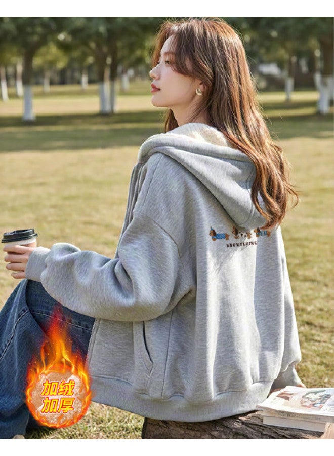 Flying in the snow Women's Cardigan Jacket 2025 Autumn Winter Commuting Loose Casual Versatile Hooded Thickened Top - Image 1