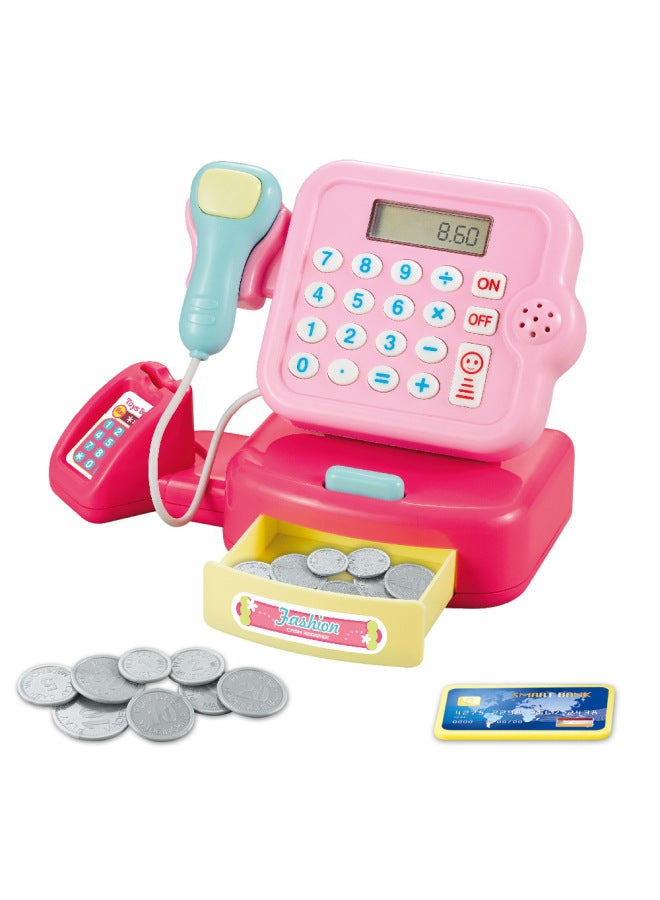 Mini Supermarket Cash Register Toy Calculable With Sound And Light Children Play Home Toy Girl Birthday Gift-Color:Pink Folding Cash Register - Image 1