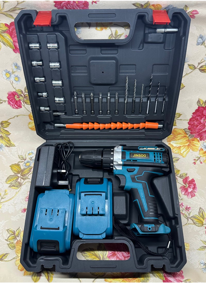 JINSOO JINSOO 3/8-inch cordless drill Set | 3-in-1 multi-functional | 25-speed torque adjustment | 24-piece accessory set  - Image 1
