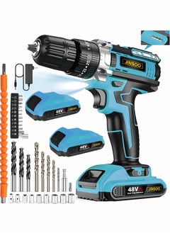 JINSOO JINSOO 48v rechargeable drill, 3/8 inch drill with lithium battery and charger set, 3 function +25 speed adjustable drill, 36 pieces with multiple accessories drill set  - Image 1