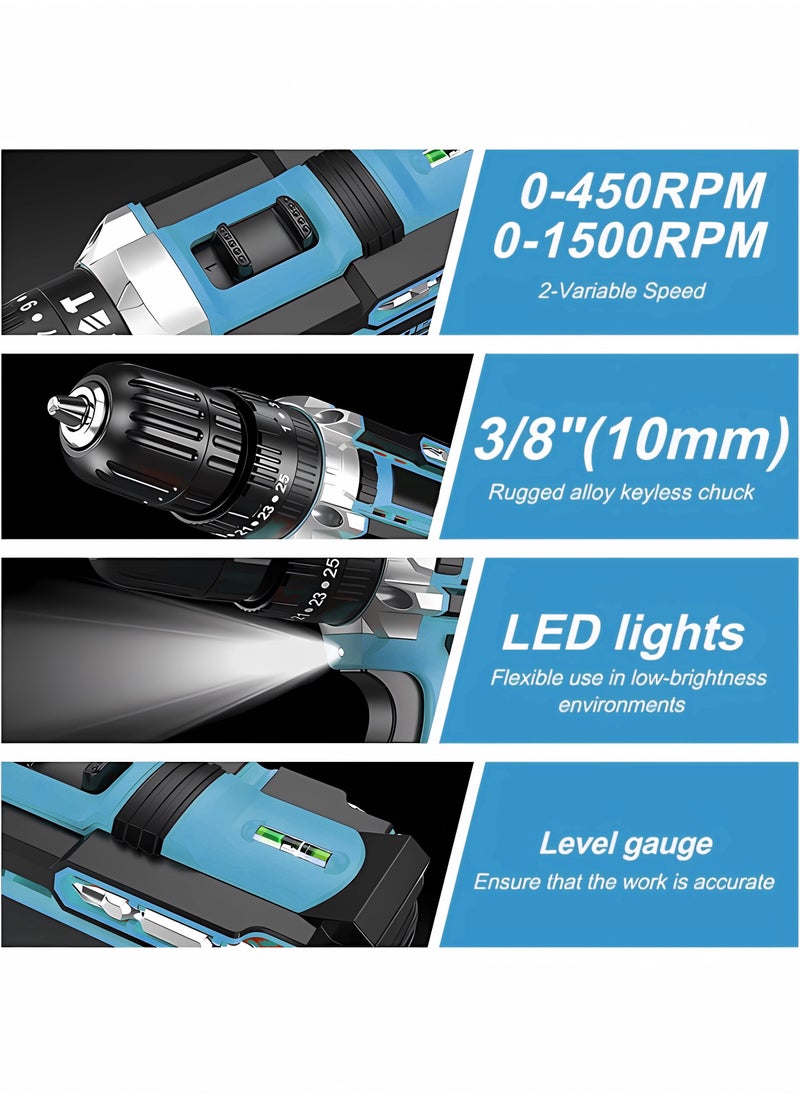 JINSOO - JINSOO 48v rechargeable drill, 3/8 inch drill with lithium battery and charger set, 3 function +25 speed adjustable drill, 36 pieces with multiple accessories drill set - Image 1