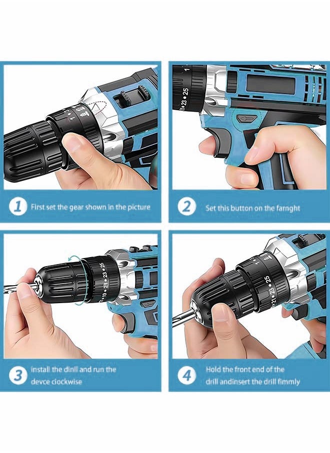JINSOO - JINSOO 48v rechargeable drill, 3/8 inch drill with lithium battery and charger set, 3 function +25 speed adjustable drill, 36 pieces with multiple accessories drill set - Image 1