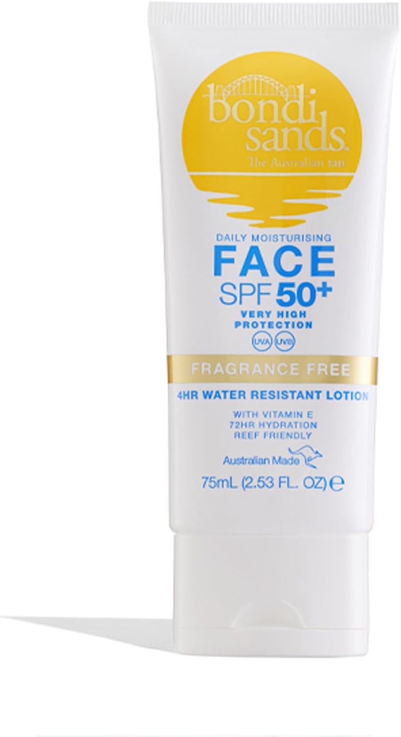 Bondi Sands Fragrance Free Face Sunscreen Lotion SPF 50 Gentle Formula Moisturises Provides BroadSpectrum Protection Enriched with Aloe Vera and Vitamin E Cruelty Free 75 mL253 Oz