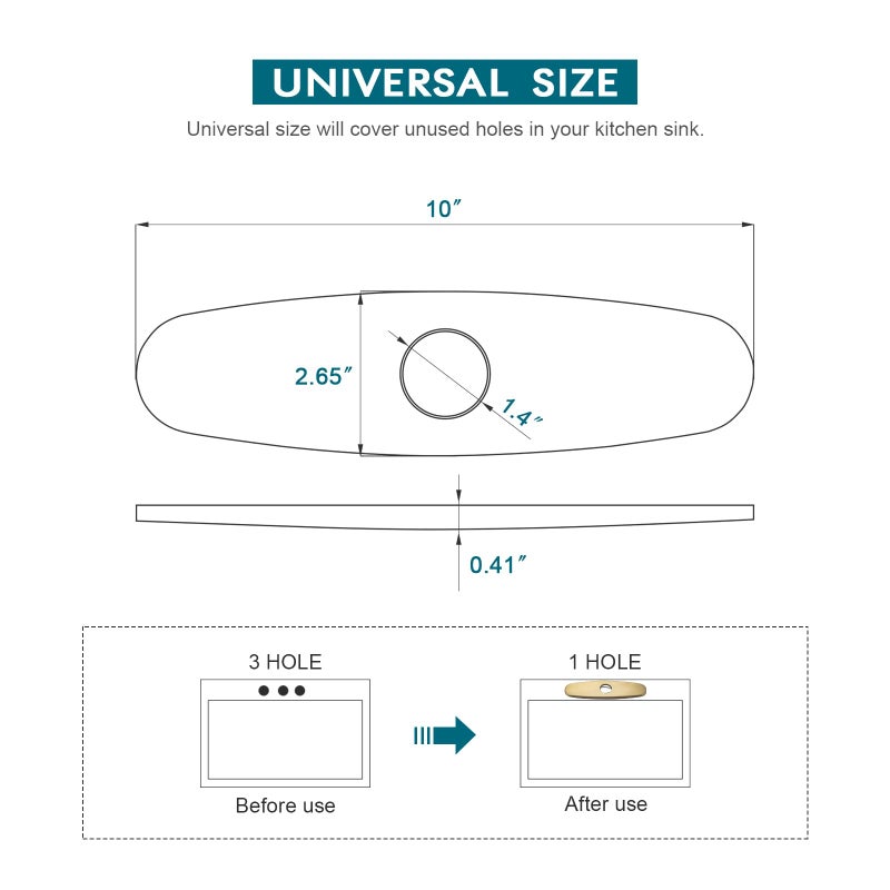 VFAUOSIT Kitchen Faucet Deck Plate  Faucet Covers Escutcheon For 1 Or 3 Hole Bathroom Or Kitchen Sink Faucet 10 "" Sink Hole Cover Stainless Steel Brushed Gold - Image 2
