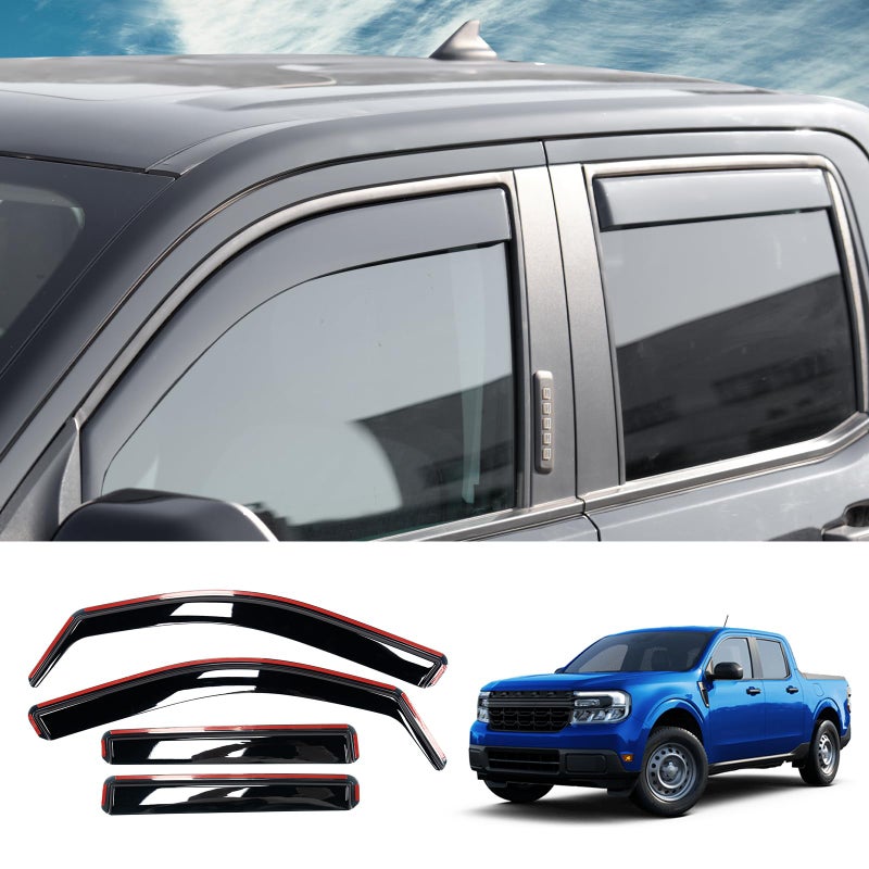 Maxzina Visor Rain Guards Compatible with 20222025 Ford Maverick Front and Rear inChannel Window Visors Wind Deflectors Weather Shield for 2024 Maverick 4PCS Accessories