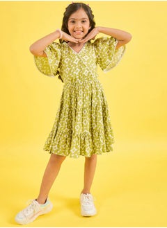 Stylo Bug Geometric Print V Neck Tiered Dress by Styli  - Image 1