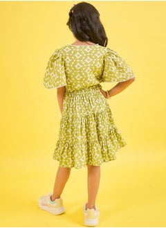 Stylo Bug Geometric Print V Neck Tiered Dress by Styli  - Image 5