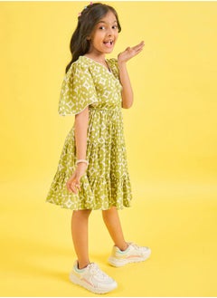 Stylo Bug Geometric Print V Neck Tiered Dress by Styli  - Image 4