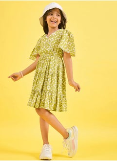 Stylo Bug Geometric Print V Neck Tiered Dress by Styli  - Image 2