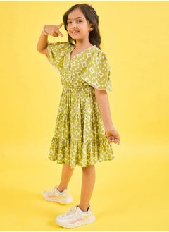 Stylo Bug Geometric Print V Neck Tiered Dress by Styli  - Image 3