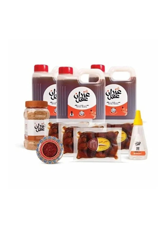 Azran honey Special offer: 3 kg of premium Sidr honey + 4 packs of premium + a pack of Saudi coffee with Super Negin saffron - Image 1