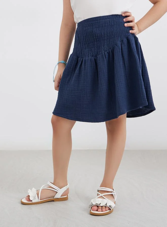 ستايلي Styli Blue Flared Smocked Mini Skirt