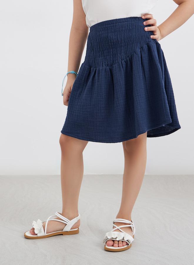 Styli Blue Flared Smocked Mini Skirt - Image 1