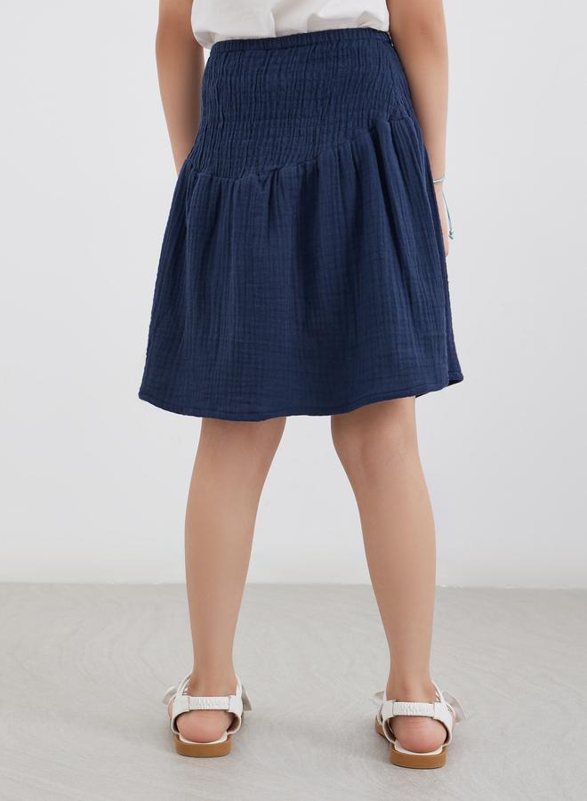 Styli Blue Flared Smocked Mini Skirt - Image 4