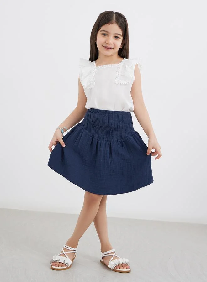 ستايلي Styli Blue Flared Smocked Mini Skirt