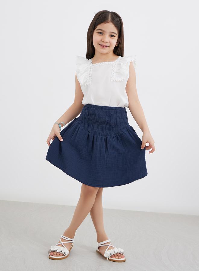 Styli Blue Flared Smocked Mini Skirt - Image 2