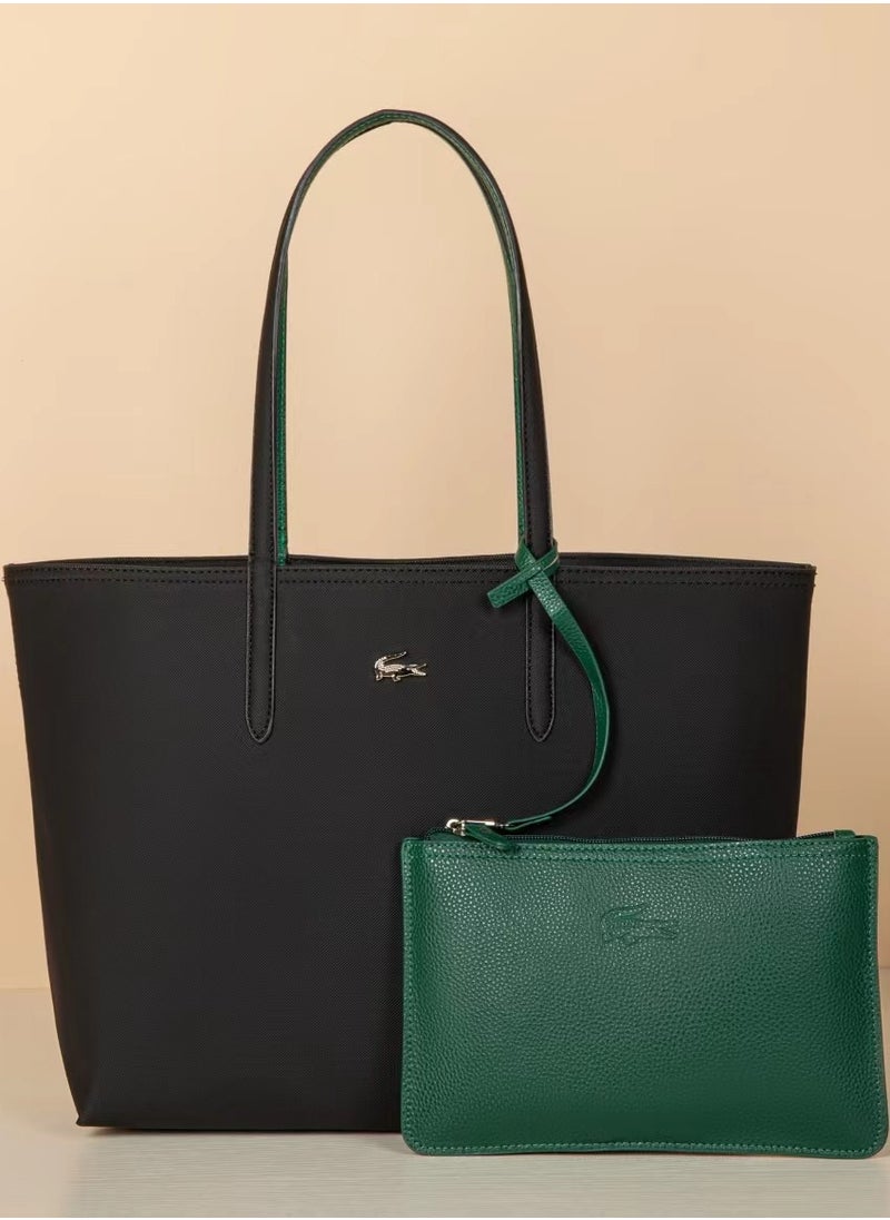 LACOSTE - Lacoste Women's Double sided Two tone Large Capacity Handbag, Fashionable Multi functional, Black/Green - Image 1